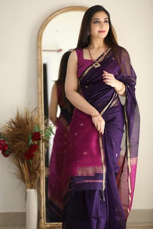 Banarasi Silk Saree with Zari Border and Unstitched Blouse Piece - Image 6